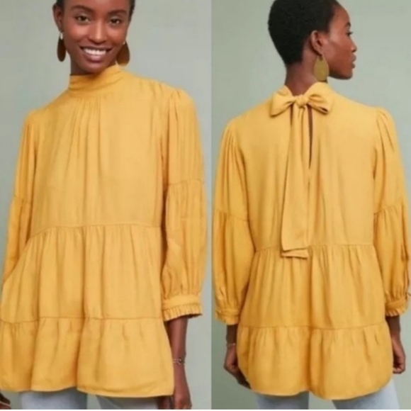 Maeve Anthropologie Goldie high neck tiered tunic women xsmall oversized top - Picture 1 of 9